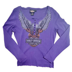 Women’s Harley Davidson T Shirt Wine Purple Button Size Large